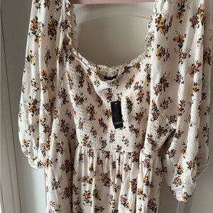 Torrid Cream Floral Smocked Top